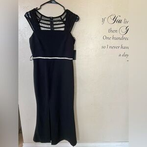 Alexa B formal cocktail black maxi dress slit Size 4 Polyester spandex women